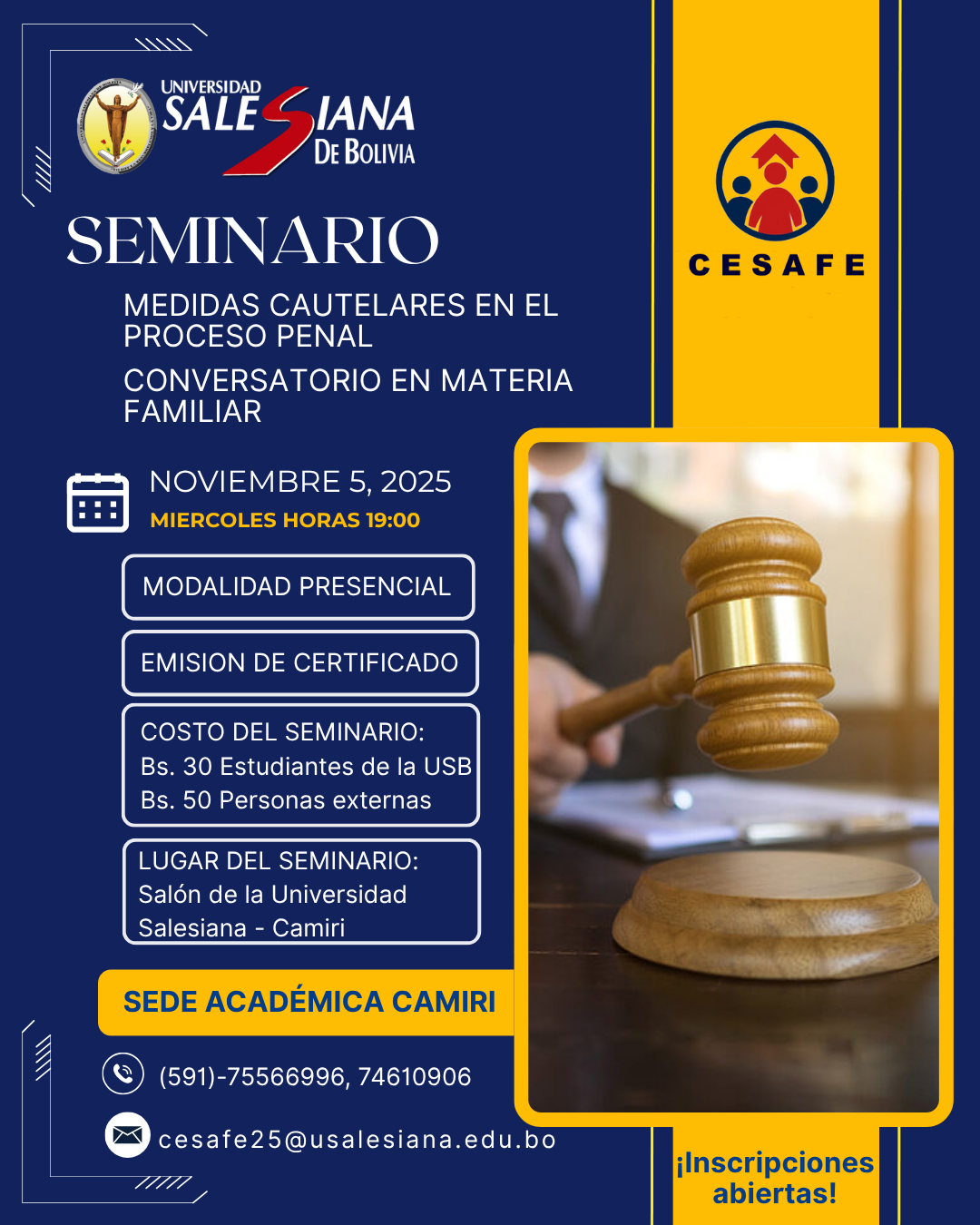 SEMINARIO MEDIDAS CAUTELARES EN EL PROCESO PENAL Y CONVERSATORIO EN MATERIA FAMILIAR